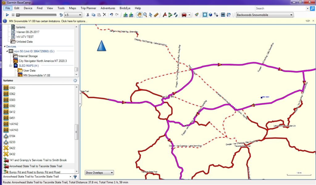 MN Snowmobile Trail Map for Garmin Backwoods GPS Trails