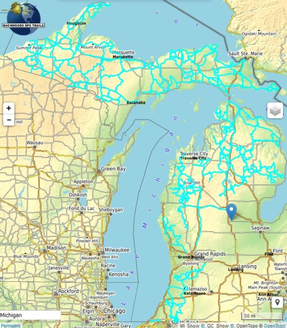 MI Snowmobile Trail Map for Garmin - Backwoods GPS Trails