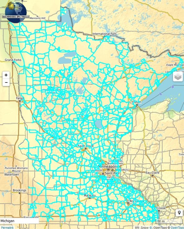 Minnesota Snowmobile Trail Map for Garmin GPS.