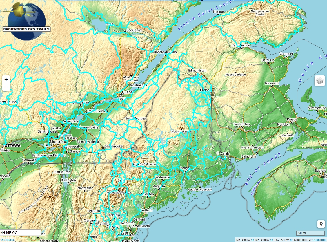 New Brunswick Snowmobile Trail Map Nh Me Qc Snowmobile Trail Map For Garmin - Backwoods Gps Trails