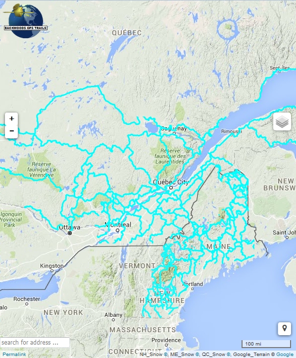 NH ME QC Snowmobile Trail Map for Garmin - Umbagog Designs LLC