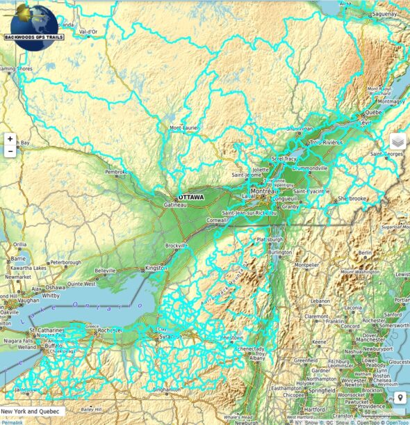 New York and Quebec GPS Snowmobile Trail map